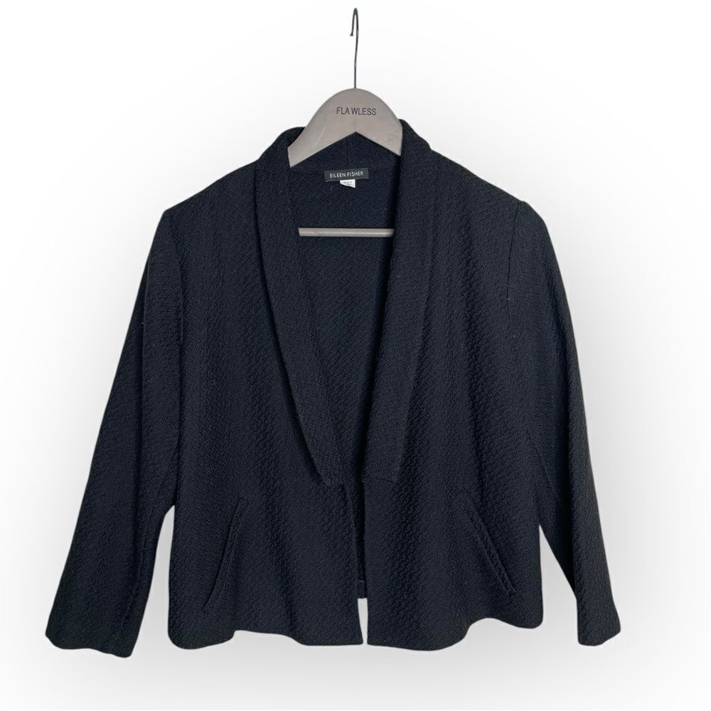 Eileen Fisher Black Open Knit Sweater Cardigan Size Small